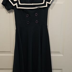 Women's Navy Maxi Sailor Dress with Contrast Trim